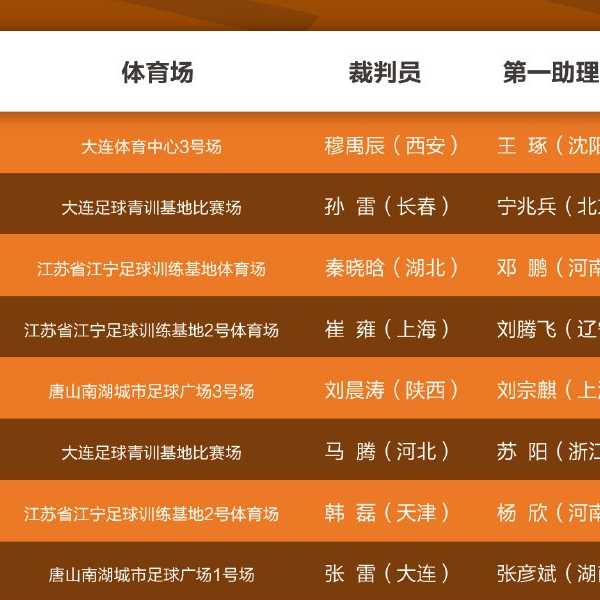 中超16轮裁判-2020赛季中超裁判