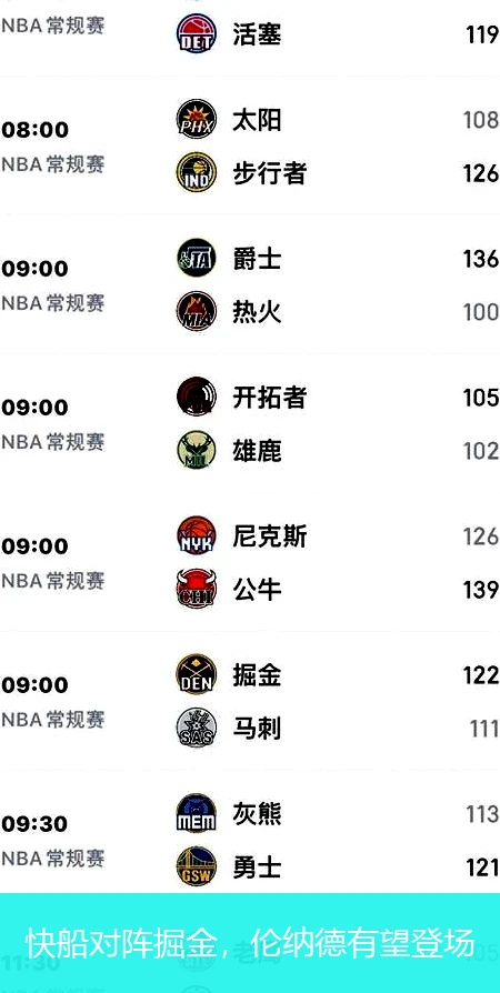 快船对阵掘金，伦纳德有望登场